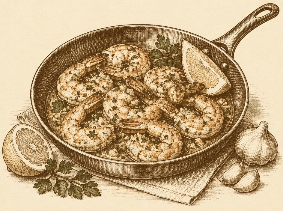Scampi met look